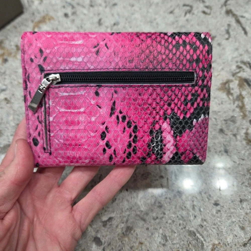 BRANDIO New York Wallet Pink Snakeskin Print Genuine Leather Trifold‎